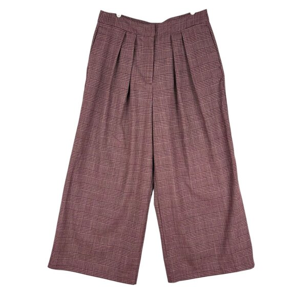 Worthington Women's Pleated Plaid Wide Leg Burgundy Dress Pants Size 12P Zip NWT - Picture 1 of 11
